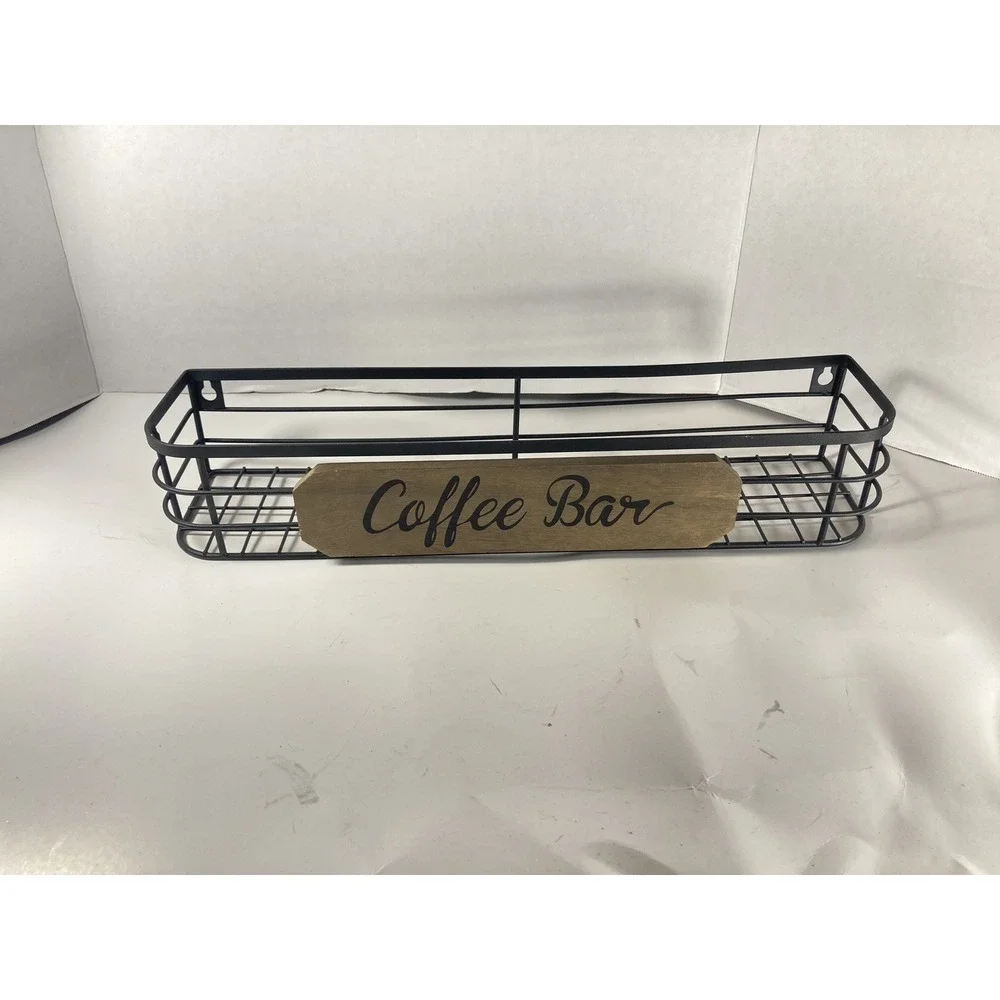 Coffee Bar Decorative Metal And Wood Wall Mounted Shelf 17